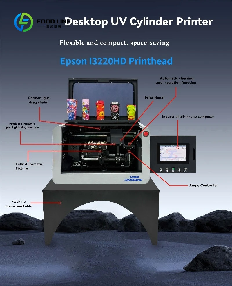 Dostosowana Mini Drukarka UV Stołowa Cylindryczna do Butelek |   Wysoka precyzja 360 °   Maszyna do drukowania na naczyniach i kubkach na zamówienie