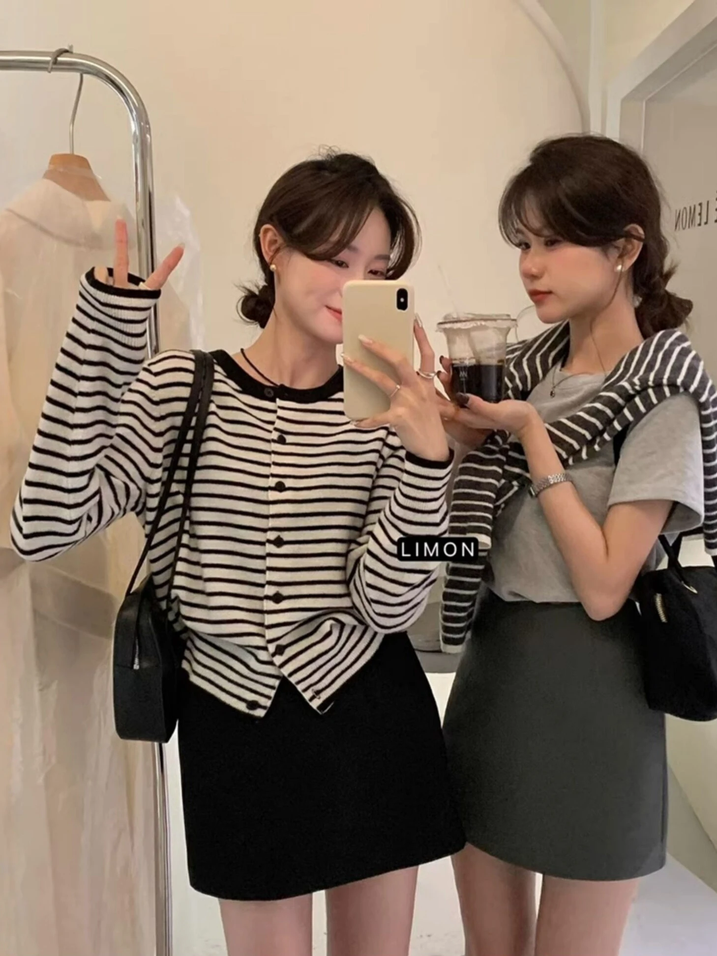 Korean Style Striped Knitted Cardigan Women's Long Sleeve round Neck Slimming Versatile High-End Fashion Top Spring Autumn