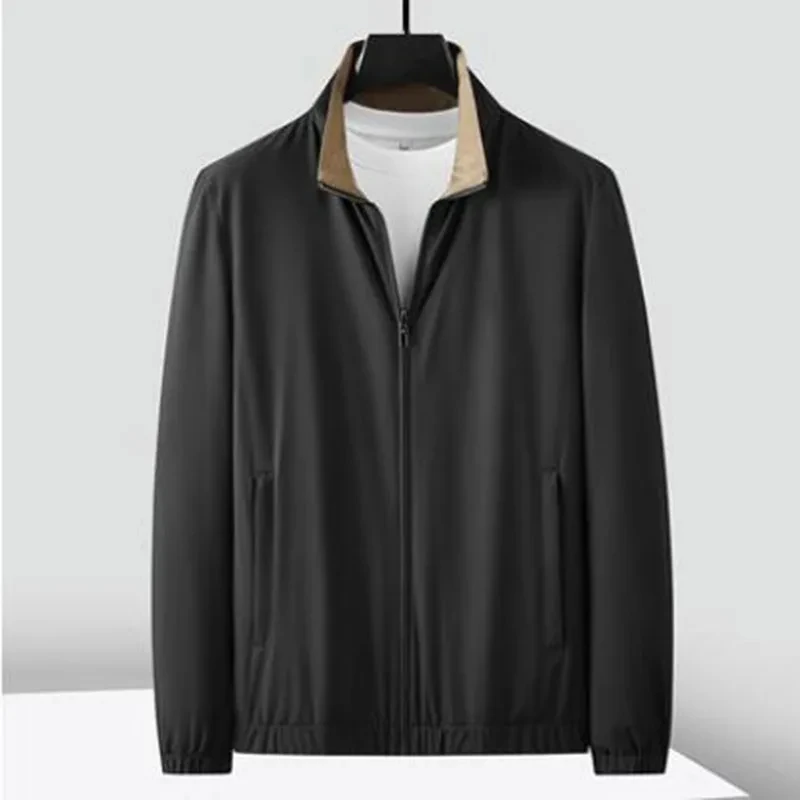 Fall Winter Men's High-end business reversible knitted wool basic autumn zipper stand up collar casual wool jacket