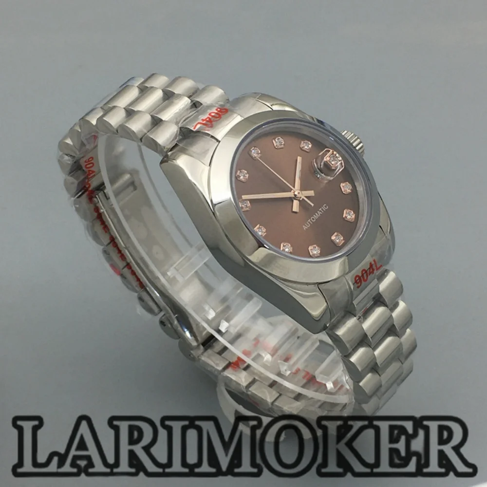 LARIMOKER 30.5 มม.เงินสุภาพสตรีนาฬิกาสีน้ําตาล Dial Masonry Index Sapphire Glass NH05 การเคลื่อนไหว