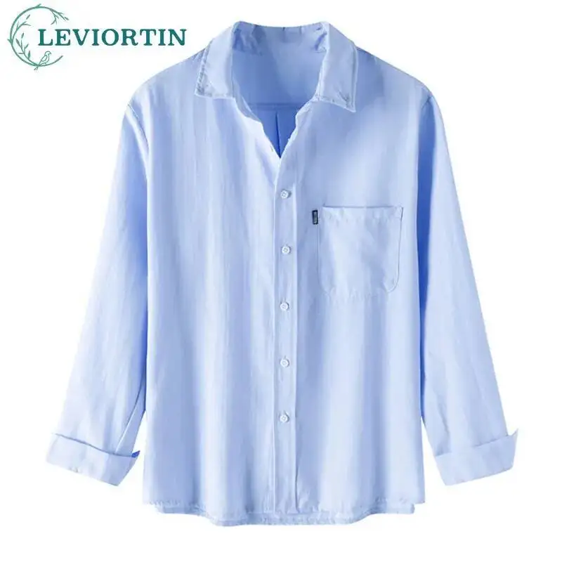 

Осенняя деловая повседневная рубашка для мужчин, модная однотонная рубашка с длинным рукавом на пуговицах, мужские классические топы 5XL