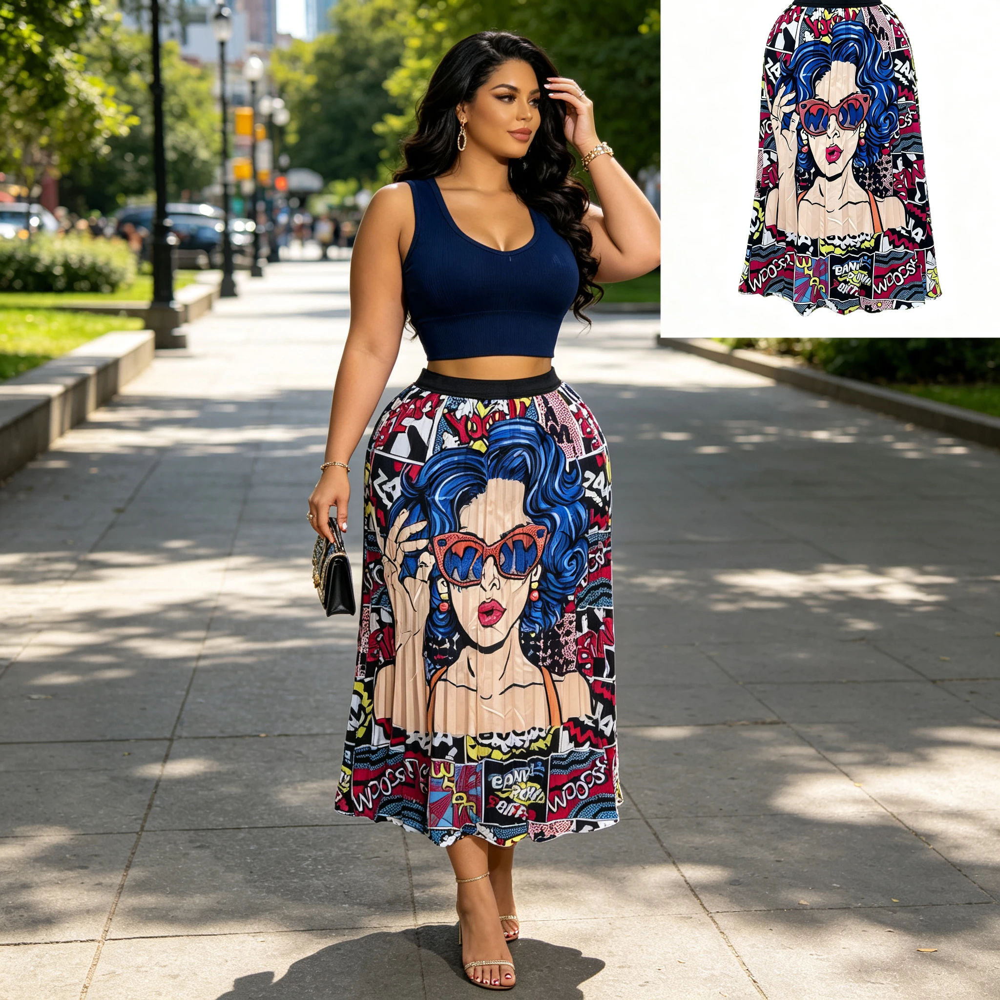 Women's Large Size Comic Headprint Dress Stylish New Cross-Border Suitable Fashionable Graphic Print Maxi Dress