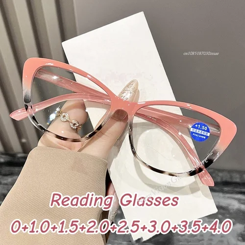 Gafas de lectura tipo ojo de gato a la moda para mujer, gafas Vintage con bloqueo de luz azul, gafas Retro ultraligeras para presbicia de visión de lejos 0 + 1,0 + 4,0