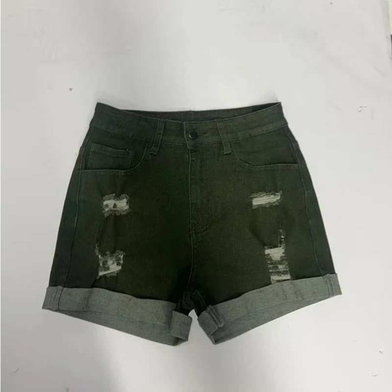 

Женские джинсовые шорты с высокой талией, эластичные, в уличном стиле, удобные, ультракороткие, облегающие, цвета хаки