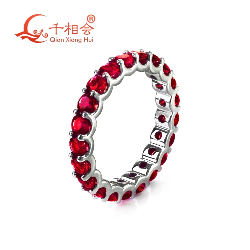 3mm 925 Silver lab grown Royal blue sapphire/ Pigeon blood red ruby Ring eternity band rings for jewelry women men dating gift