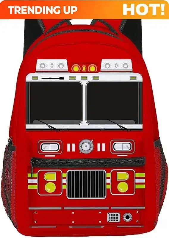 Custom Bag Fire Truck Backpack , Funny Bookbags For Elementary Middle School, Large Travel Laptop Backpacks, Durable Lightweight