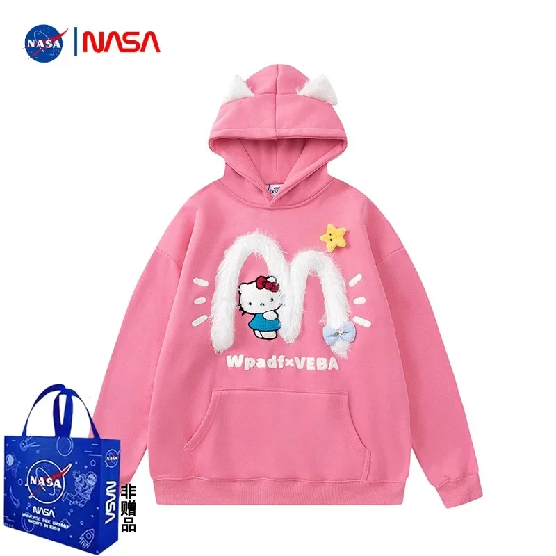 Sweet Anime Kawaii Sanrio Ins Fashion Hello Kitty  Embroidery Hoodie Cute Cartoon Long Sleeve Shirt Clothing Gifts for Girls