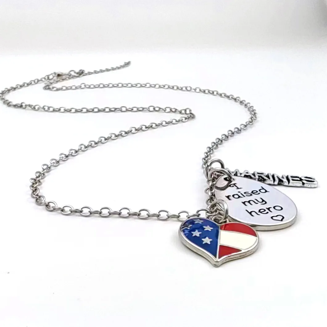 i raised my hero Jewelry marines Necklace Flag of the US Marine Mom Necklace,Marine Corp Necklace