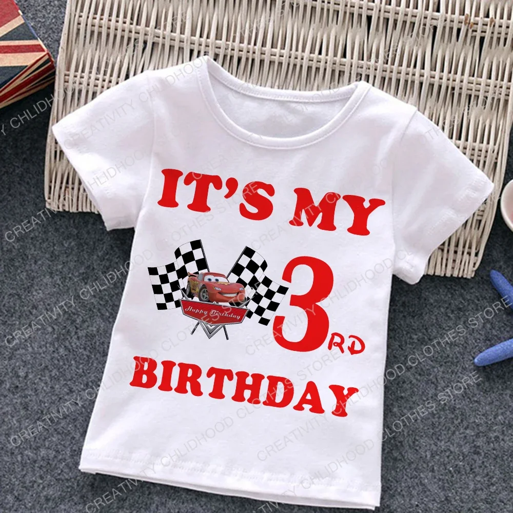 Cars Children T-Shirt Birthday Number 123456789 Lightning McQueen Clothes Kawaii Anime Cartoons Kid Boy Girl T Shirts Casual Top