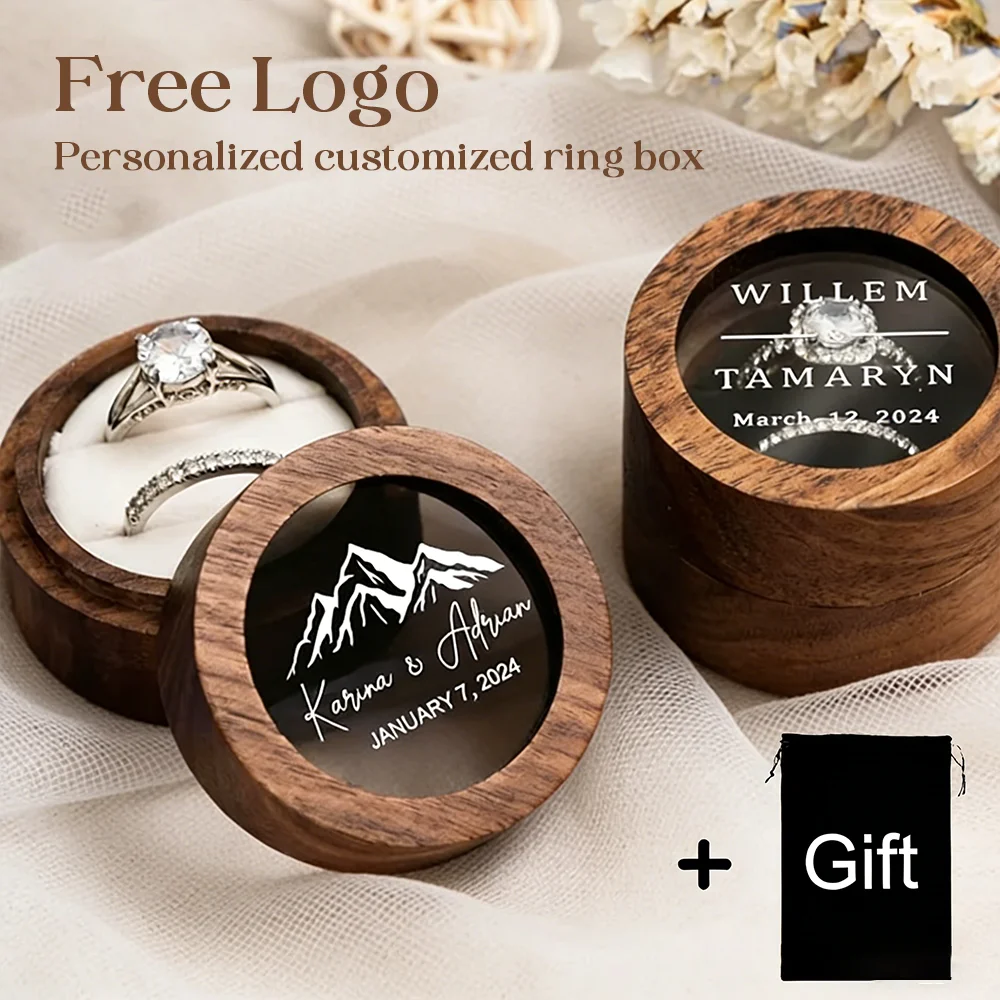 

1 шт., бесплатная деревянная коробка для обручальных колец с индивидуальным именем, деревянная коробка для колец с бесплатной гравировкой, коробка для колец с двойными прорезями, деревянные коробки для предложения