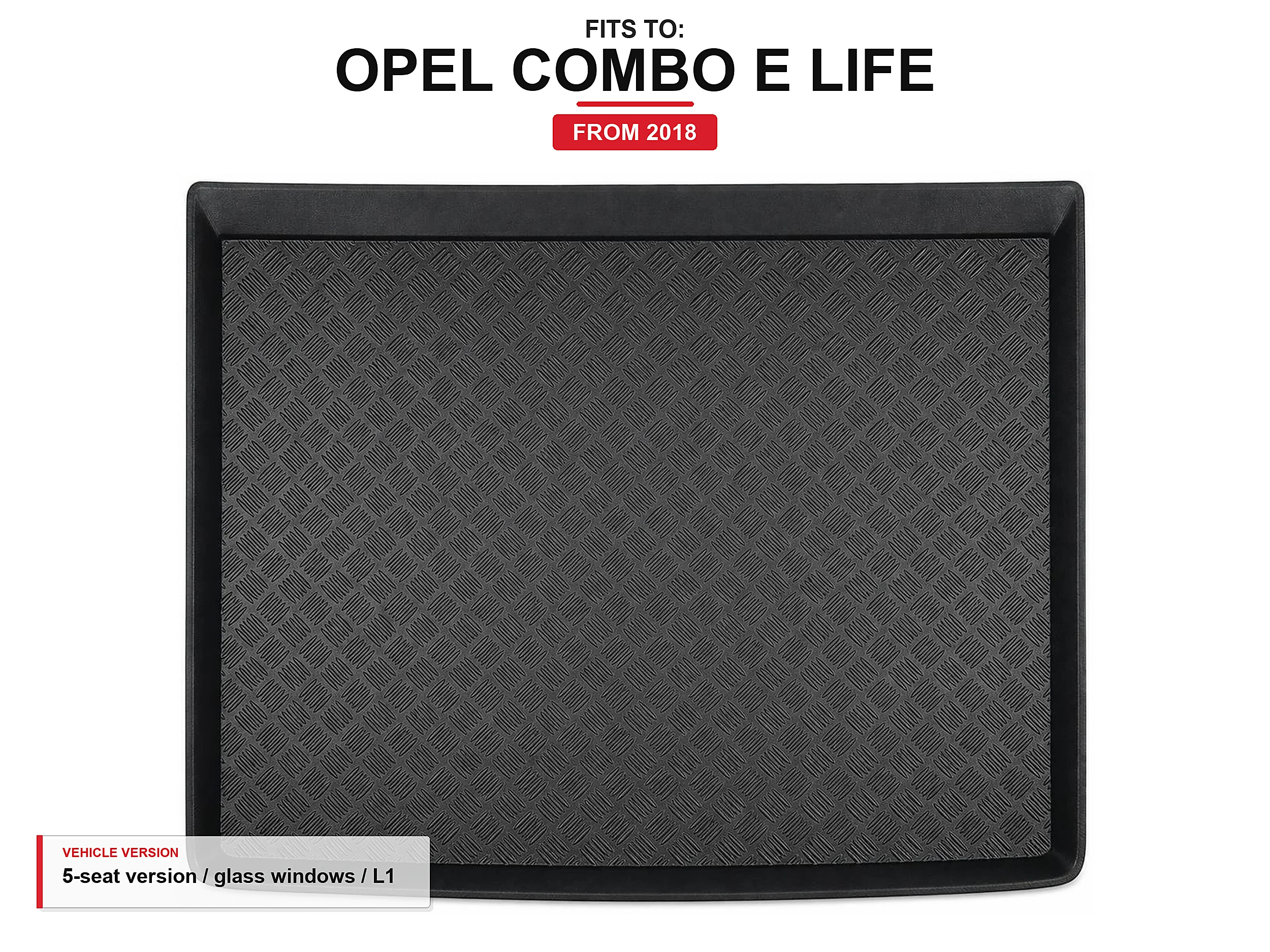 Kofferbakmat met randafwerking voor: Opel Combo E Life 2018- 5-zits versie