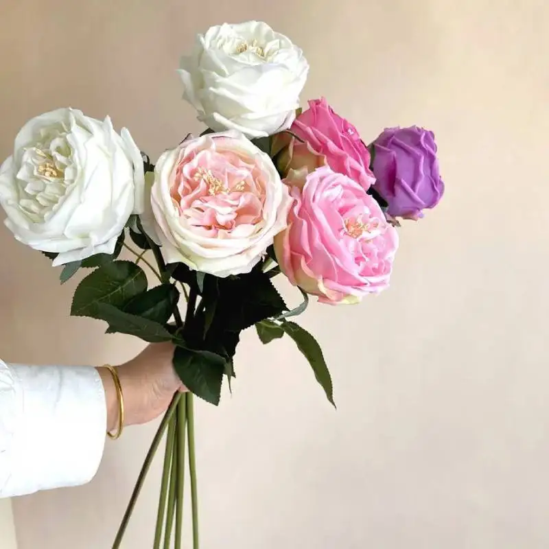 5Pc Hand-feeling Moisturizing Roses Austin Artificial Flowers Wedding Bride Bouquet Real Touch Rose Party Home Decoration Floral