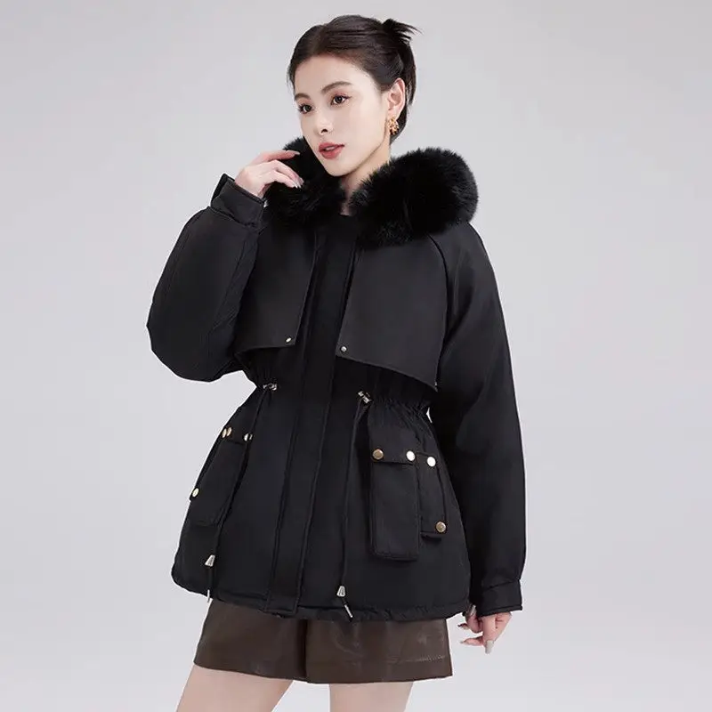 Pregnant Women\'s Winter Clothes Cotton Jacket 2024 Fashionable Velvet Parka Coat Loose Trendy Fur Collar Hooded Overcoat A058