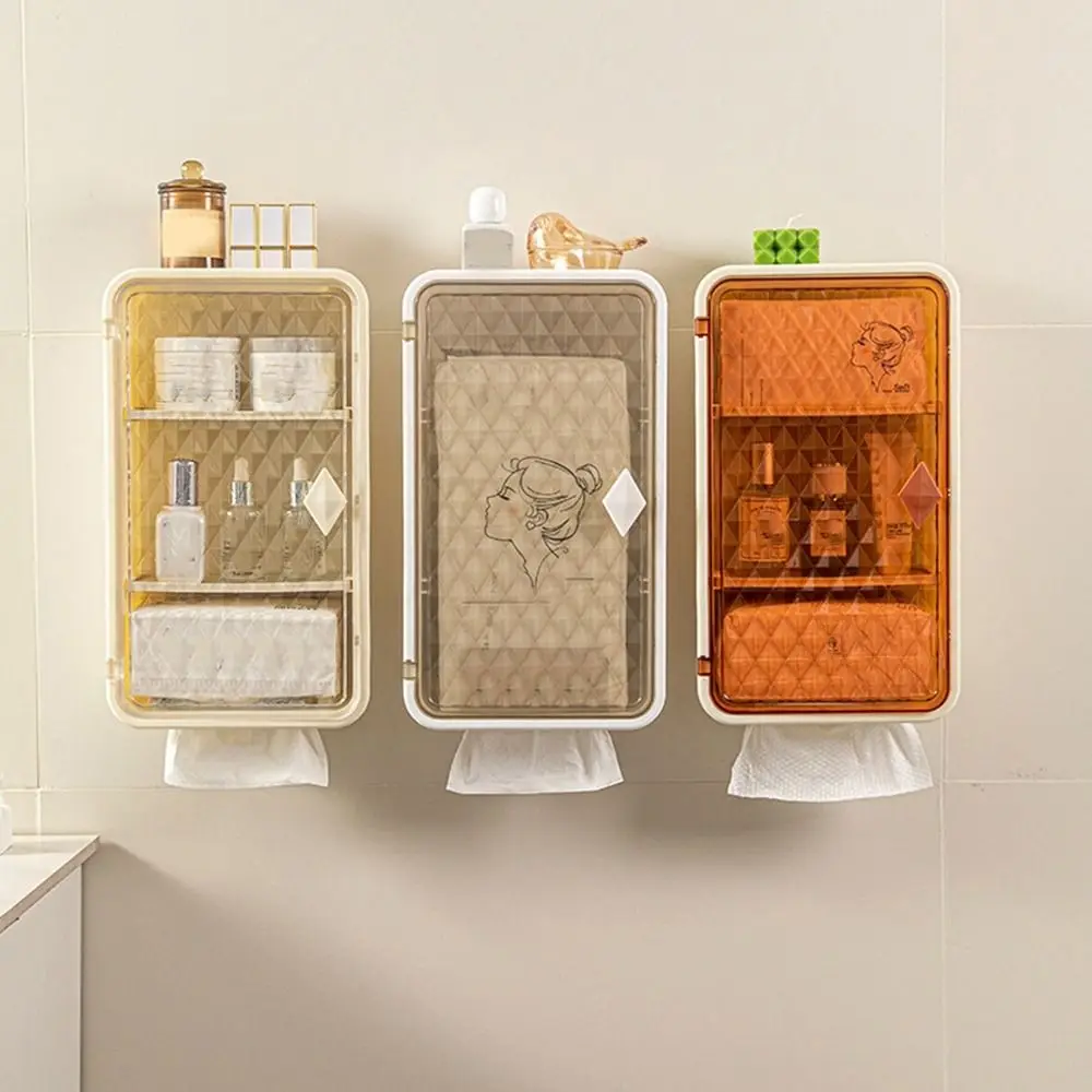 

Plastic Cosmetic Storage Box Large Capacity Waterproof Medicine Storage Box Dustproof Wall Mounted Extractable Tissue Box