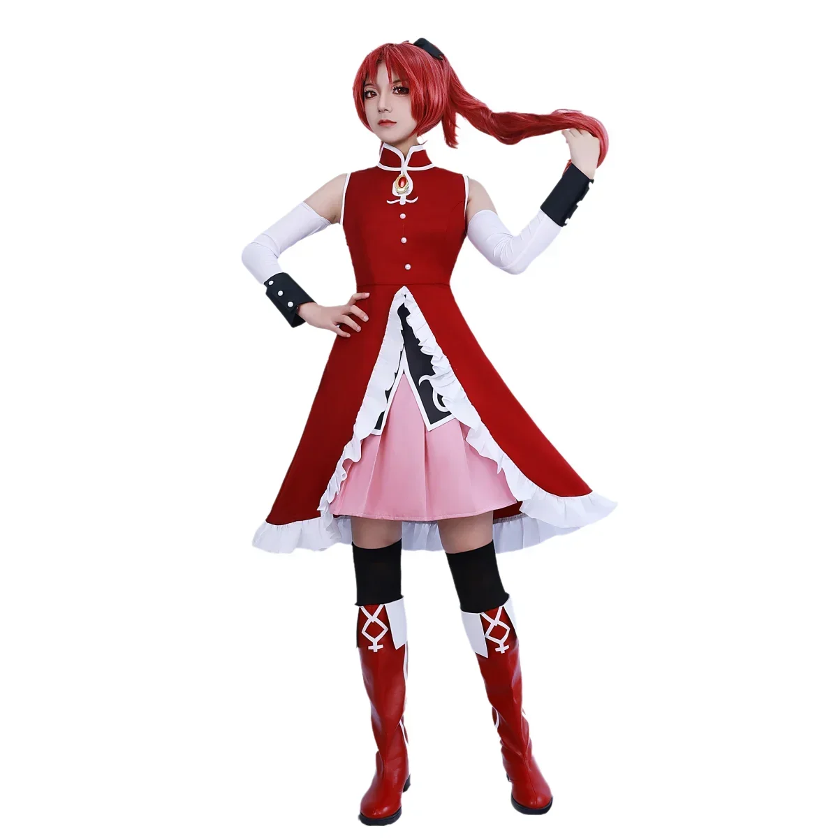 Puella Magi Madoka Magica Kyoko Sakura Cosplay Costume Wigs Suit Uniform Halloween Party Role Play Outfit for Men