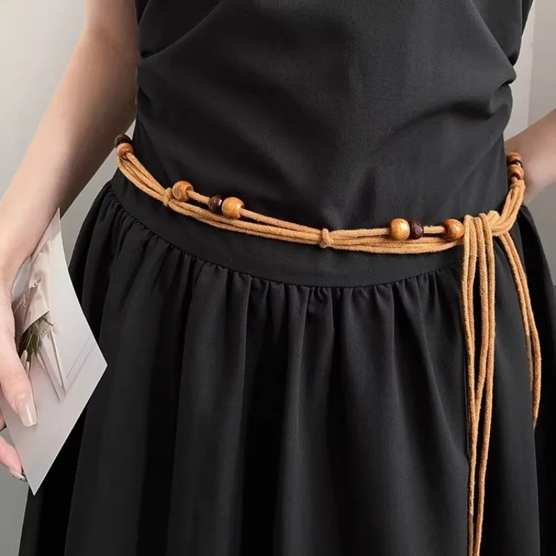 New Women's Bohemian Minimalist Waxed Cord Braided Waist Tie Butterfly-Knot Waist Tie for Unique Dresses and Accessories