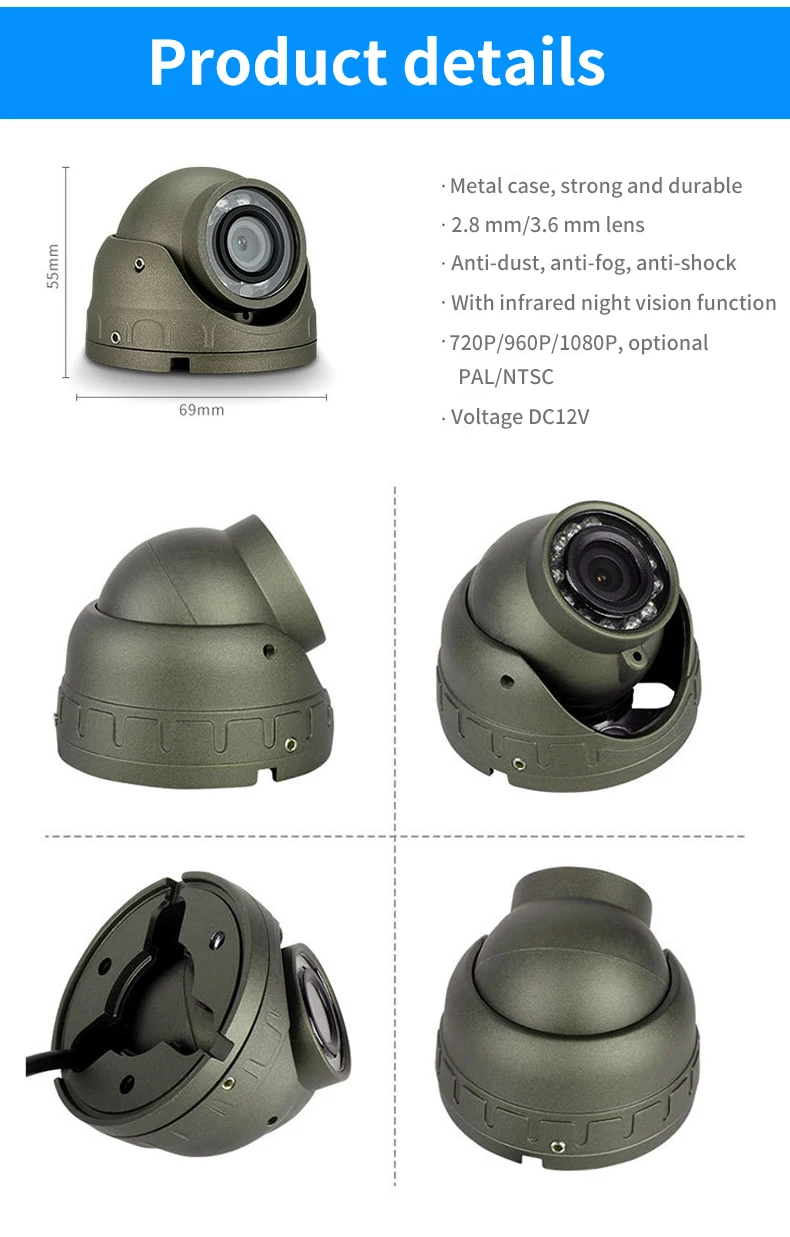 HD Vehicle Security Camera (720P/1080P) – Mini Dome CCTV Surveillance with IR Night Vision, Audio & Metal Housing for Truck, Bus, Taxi & Fleet Safety image