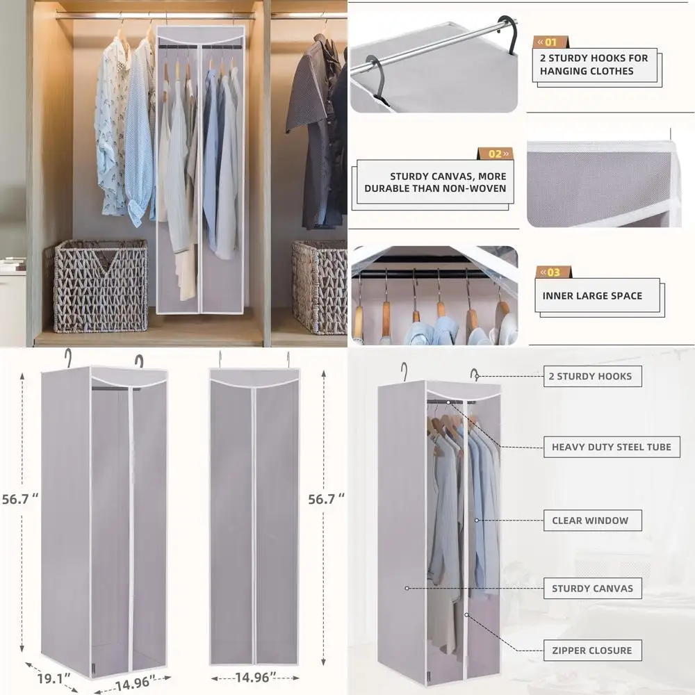 

Двухкомпонентные сумки для одежды на молнии с прозрачным окном для шкафа, больших защитных сумок и костюмов серого цвета