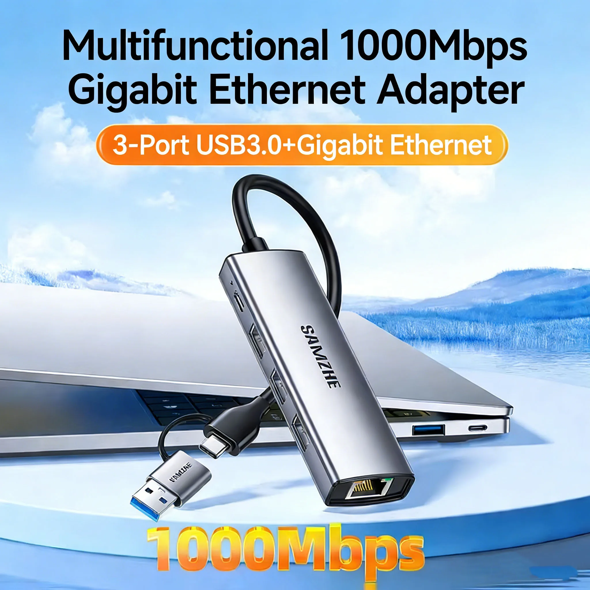 USB3.0 HUB Ethernet Adapter 1000Mbps USB to RJ45 For Laptop Xiaomi Mi Box S/3 Windows Ethernet HUB USB Lan Network Card
