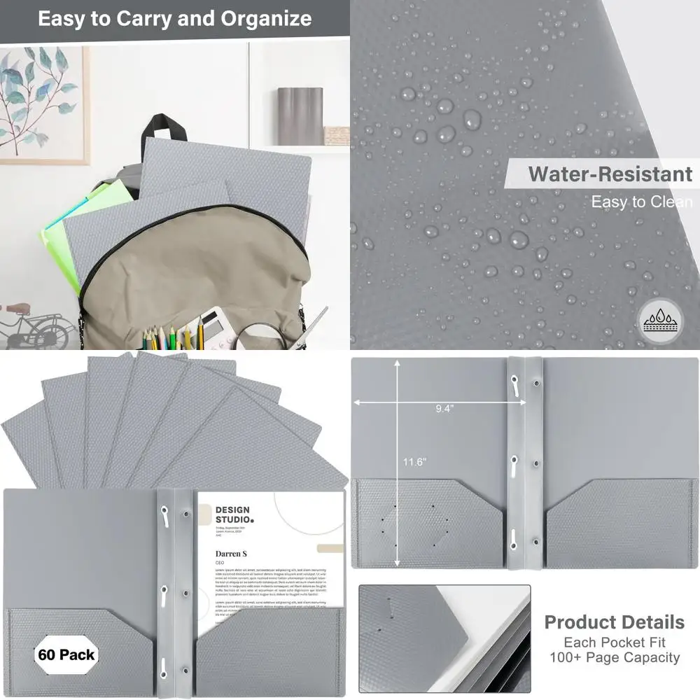 

Plastic Folders with Pockets and Prongs, 2-Pocket, 3 Fasteners, Holds 8.5x11 Paper, Silvery, Ideal for School, Office, Home Use