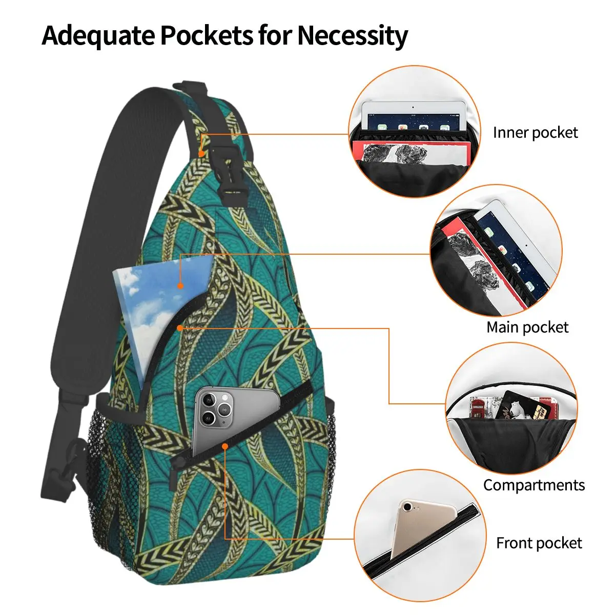 Cool African Ethnic Tribal Art Pattern Africa Ankara Print Chest Bag Men Sling Crossbody Backpack Chest Bag Daypack Shoulder Bag