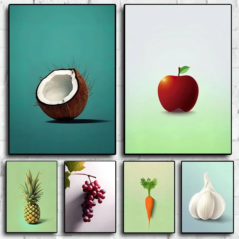 Minimal Nordic Style Pop  Fruit Kitchen Pineapple Grapes Wall  Canvas Painting for Living Room Home Decor