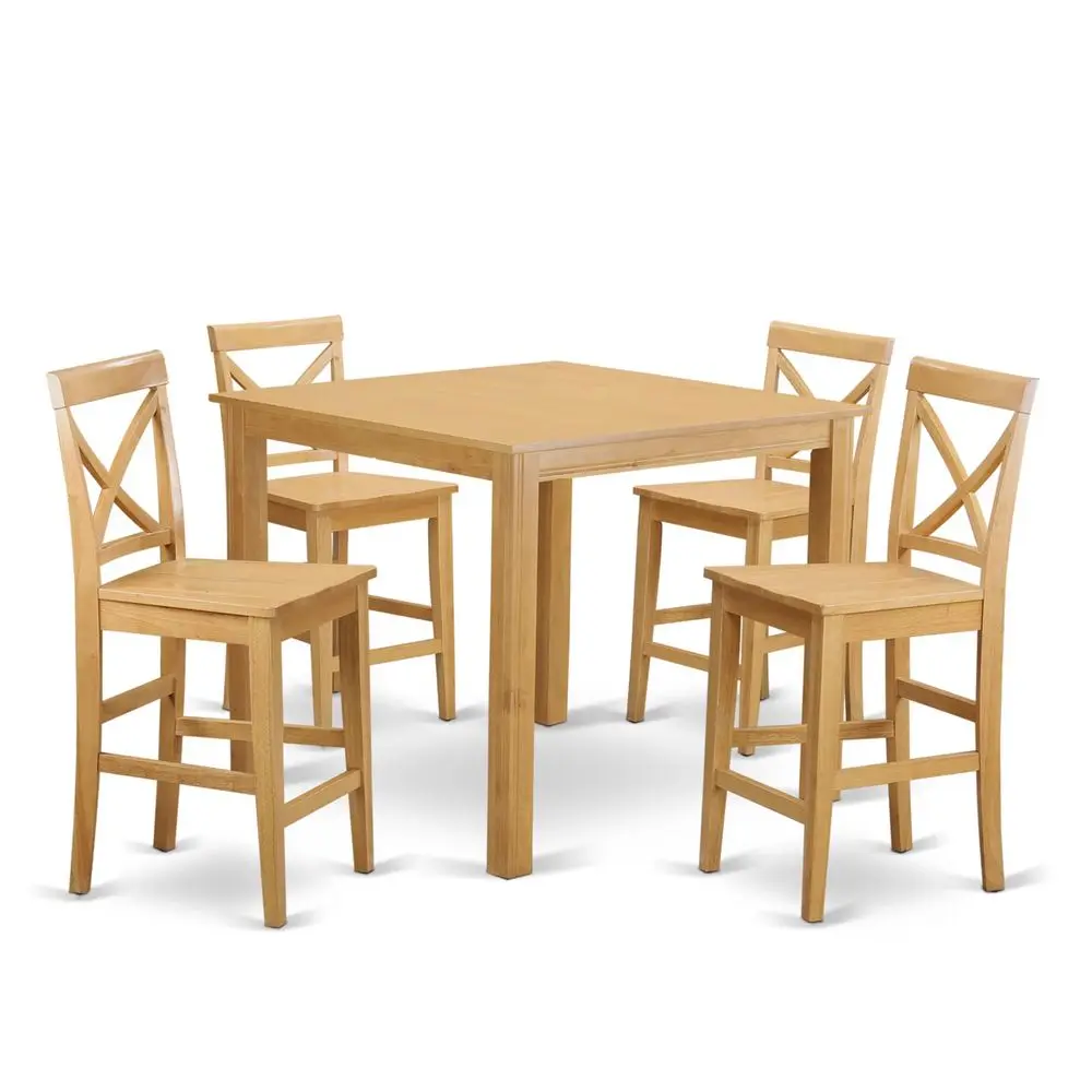 

CFPB5OAKW 5 Piece Kitchen Counter Set Includes a Square Dining Room Table and 4 Dining Chairs, 42x42 Inch, Oak