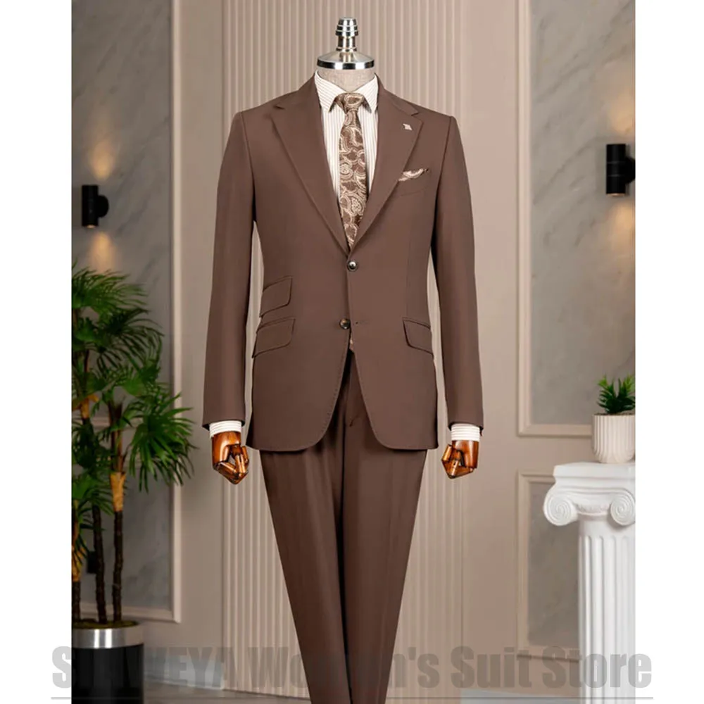 Men Single Breasted Two Piece Suit Slim Fit Formal Business Wedding Groom Prom Party Gentleman Daily Male Fashion Tuxedo