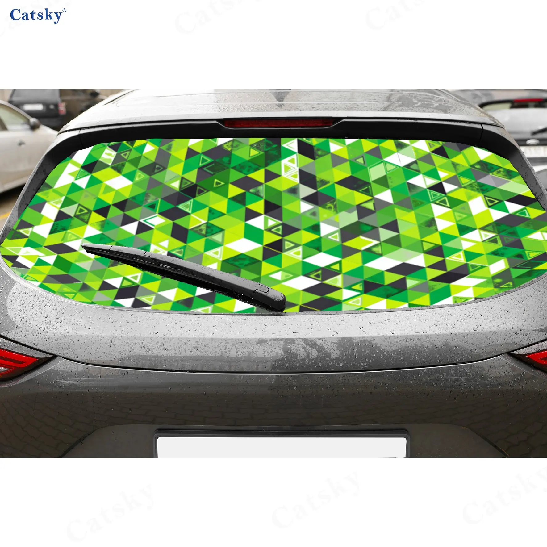Vibrant Green Pixel Grid Pattern PVC Perforated Car Rear Window Vinyl Wraps, Durable Waterproof Car Rear Windshield Sticker