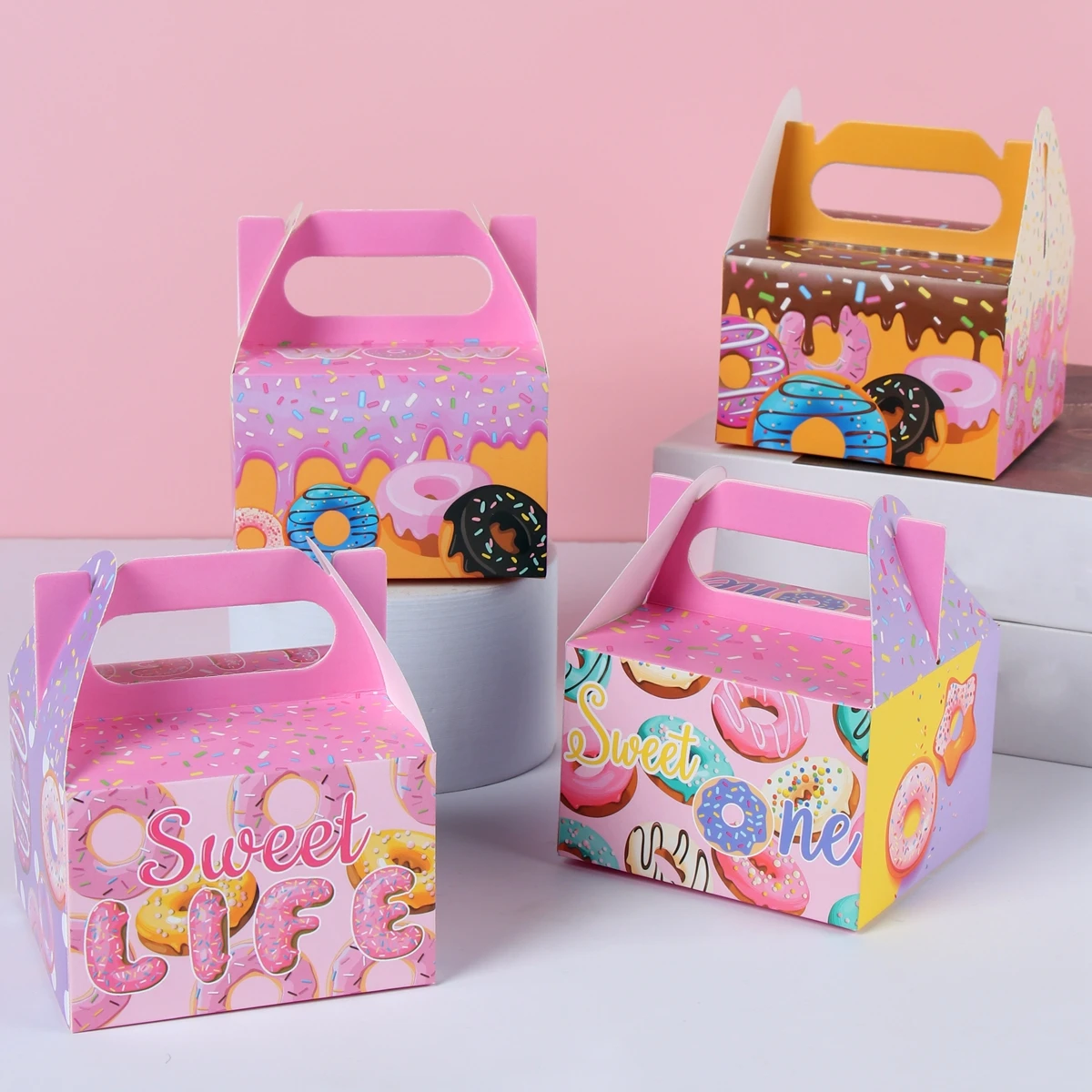 4Pcs Donuts Gift Bag Dessert Cookies Candy Boxes Birthday Party Decoration Kids Gift Packaging Box Baby Shower Supplies Girls