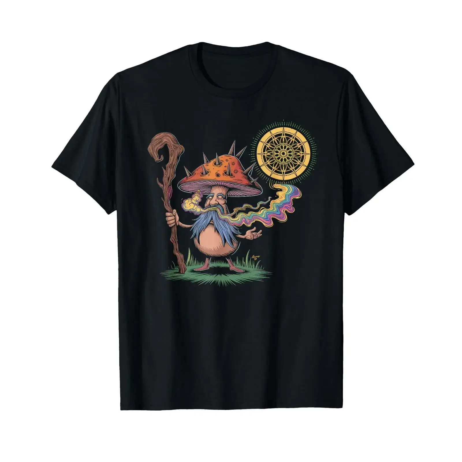 Mushroom T Shirt Men Wizard EDM DJ Psychedelic Rave vintage Washed Unisex Top For Everyday Wear Casual Comfortable streetwear