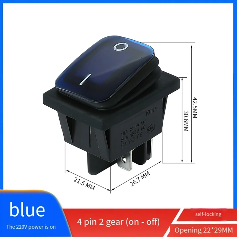 

Simple 4 Pins Waterproof Rocker Switch 250V 16A Car Boat Button