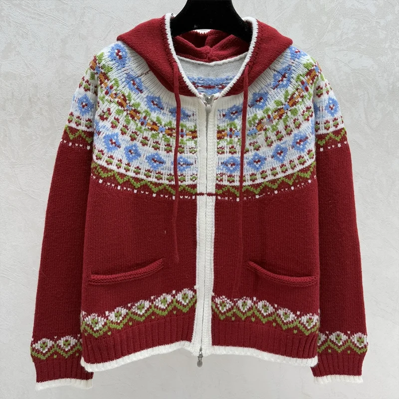 Maglione cardigan lavorato a maglia da donna jacquard The Fair Island di alta qualità con comode coulisse con cappuccio 251206129