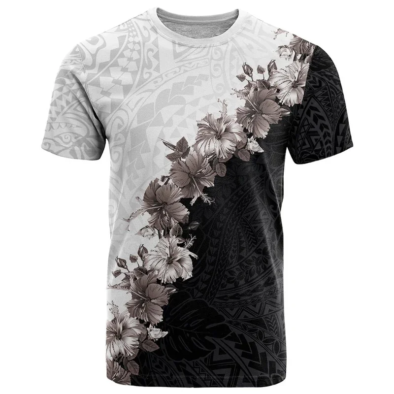 3D Printed Tiki T Shirt For Men Summer Round Neck Short Sleeves Casual Tops Polynesian Hibiscus Tees Street Oversized T-shirts