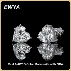 EWYA GRA Certified 1-4CT D Color VVS1 Heart Cut Moissanite Earrings For Women 925 Silver Pass Diamond Test Wedding Ear Studs