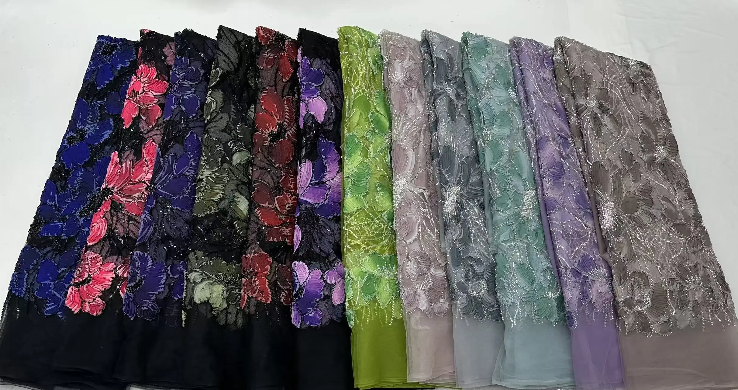 Red High-quality African Nigerian Elegant 3D Embroidered Fabric French Tulle Lace Fabric with Sequin for Party Wedding AH1489