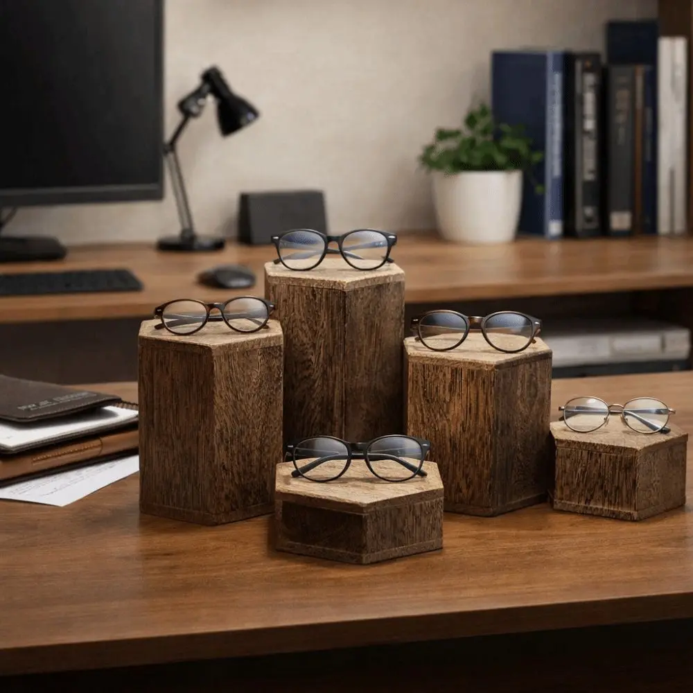 6pcs/set Wooden Hexagon Display Stand Decorative Show Shelf Jewelry Holder Vintage Style Jewelry Display Stand Boutique