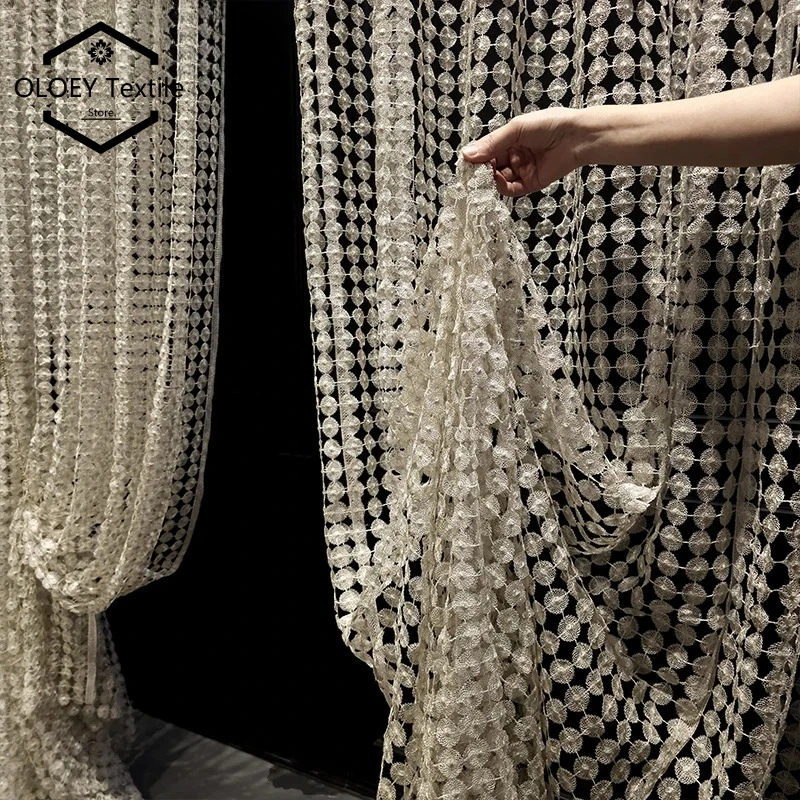 

French Beige Light Luxury Curtains Custom Size Window Panels for Villa Bedroom Living Room Balcony Wedding Event Decor Drapes