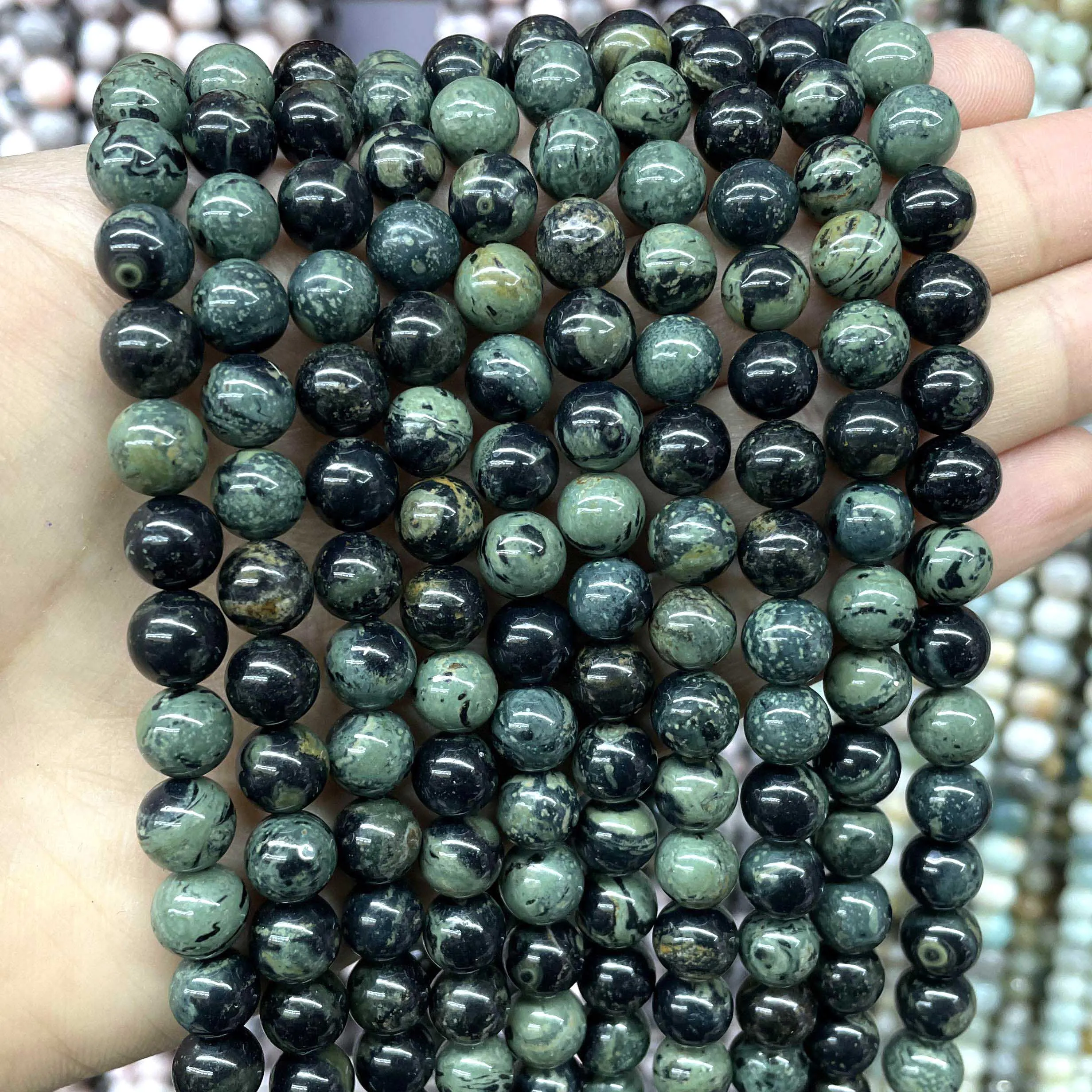 4 6 8 10 12MM Natural Stone Green Malachite Kambaba Round Loose Beads For Jewelry Making DIY Bracelet Earrings Accessories