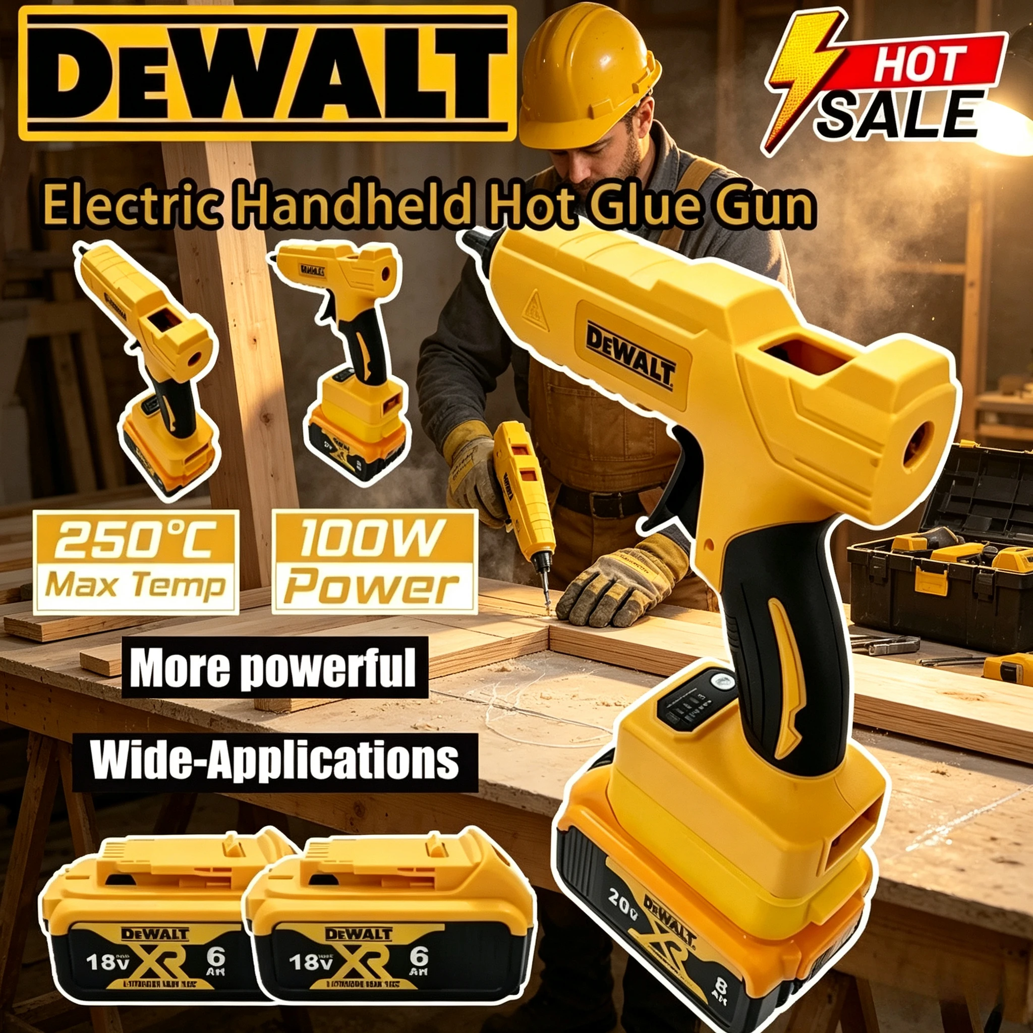 DeWalt 18V Cordless Hot Melt Glue Gun with Anti-scald Nozzle Hot Air Welding Handheld Electric Repair DIY Tool