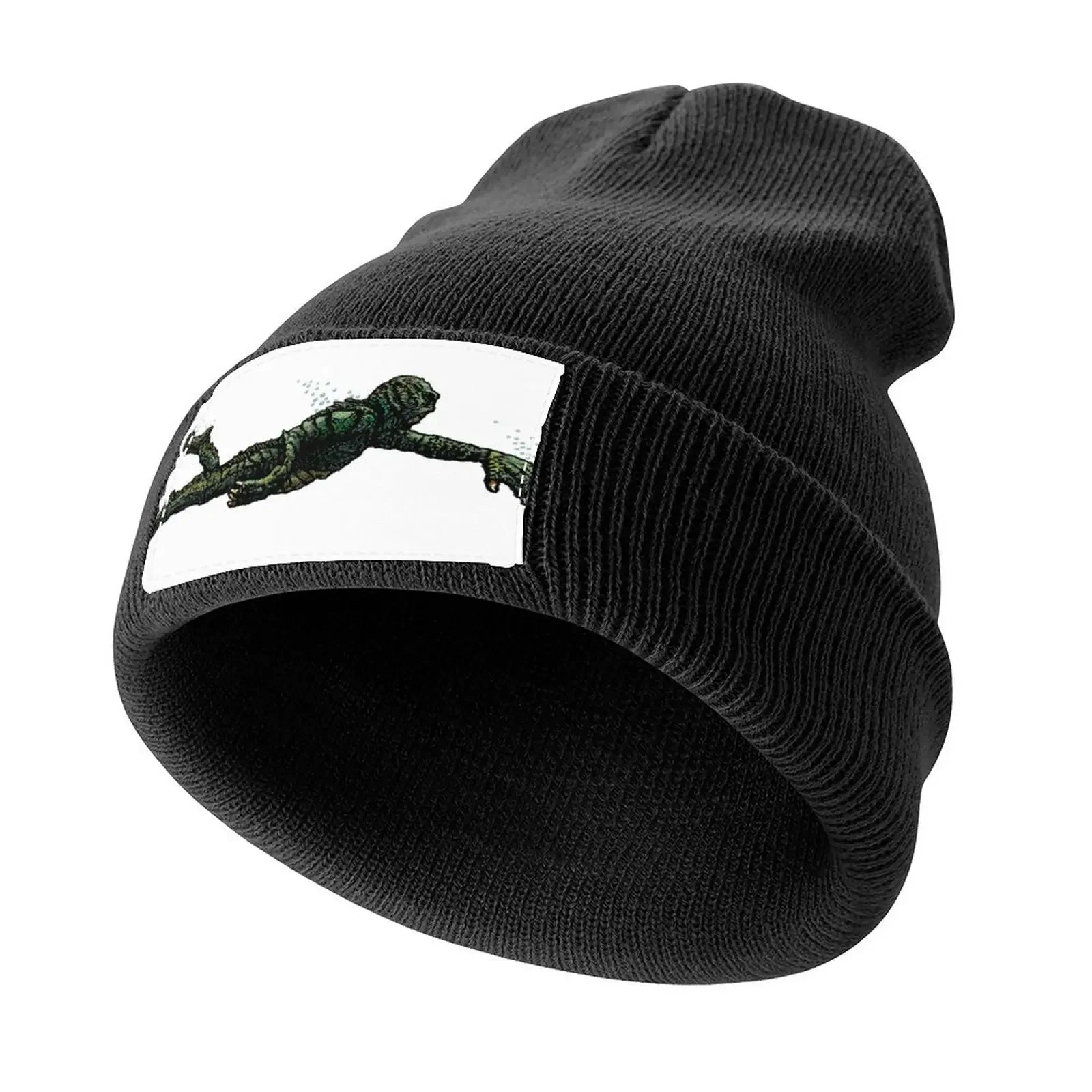 CREATURE FROM THE BLACK LAGOON ILLUSTRATION Knitted Cap black Big Size Hat Men Caps Women's