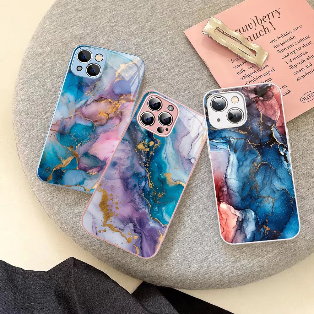 

Marble Art Phone Case Tempered Glass For Iphone 14 13 12 11 Pro Mini XS MAX 14Plus X XS XR Fundas