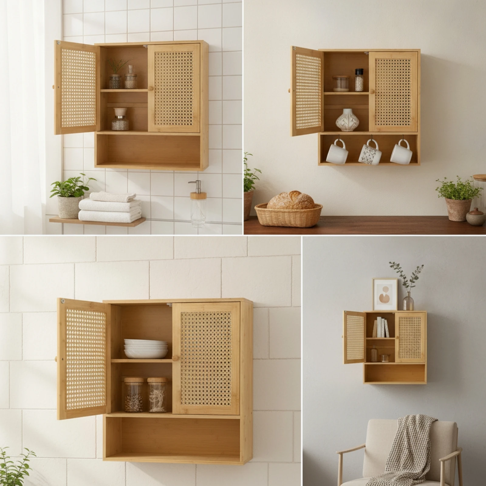 Room Divider Bamboo - Armoire en bois avec portes en