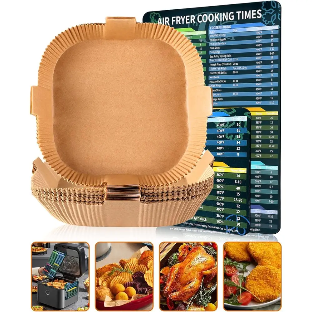 

6.3 Air Fryer Liners - Square Non-Stick Baking Paper, Oil & Water Resistant for Fryers, Ovens, and Pans