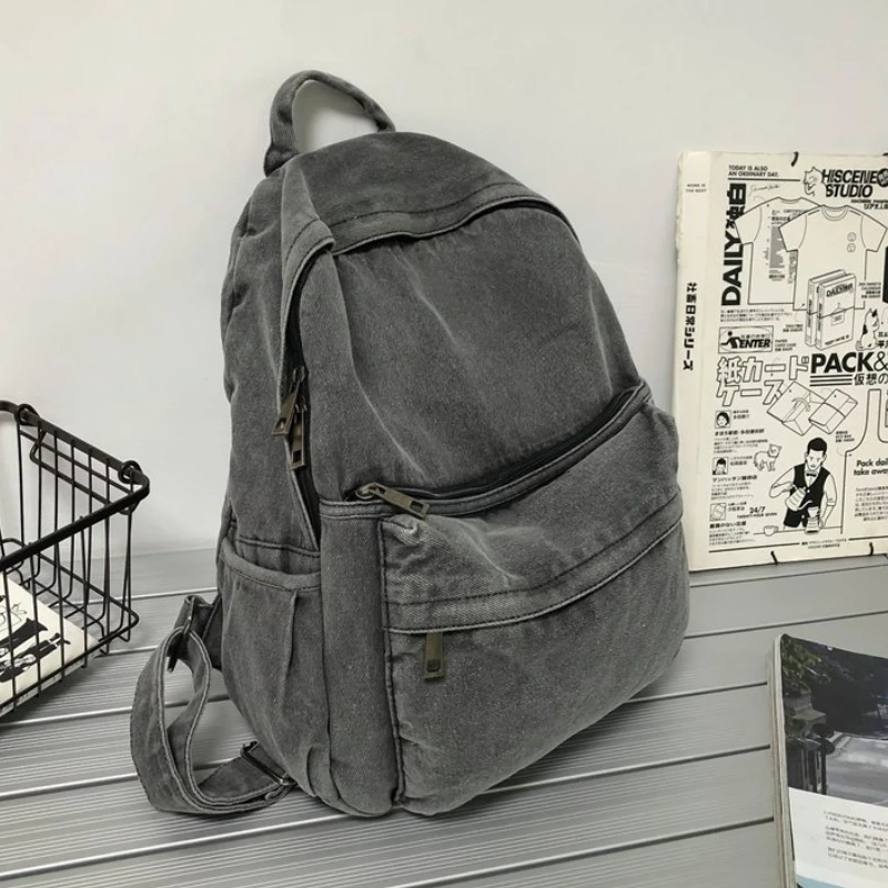 New Gray Denim Backpack Women's Leisure Travel Outing Shoulder Bag Female Fashion Schoolbags Suitable For Boys And Girls Mochila