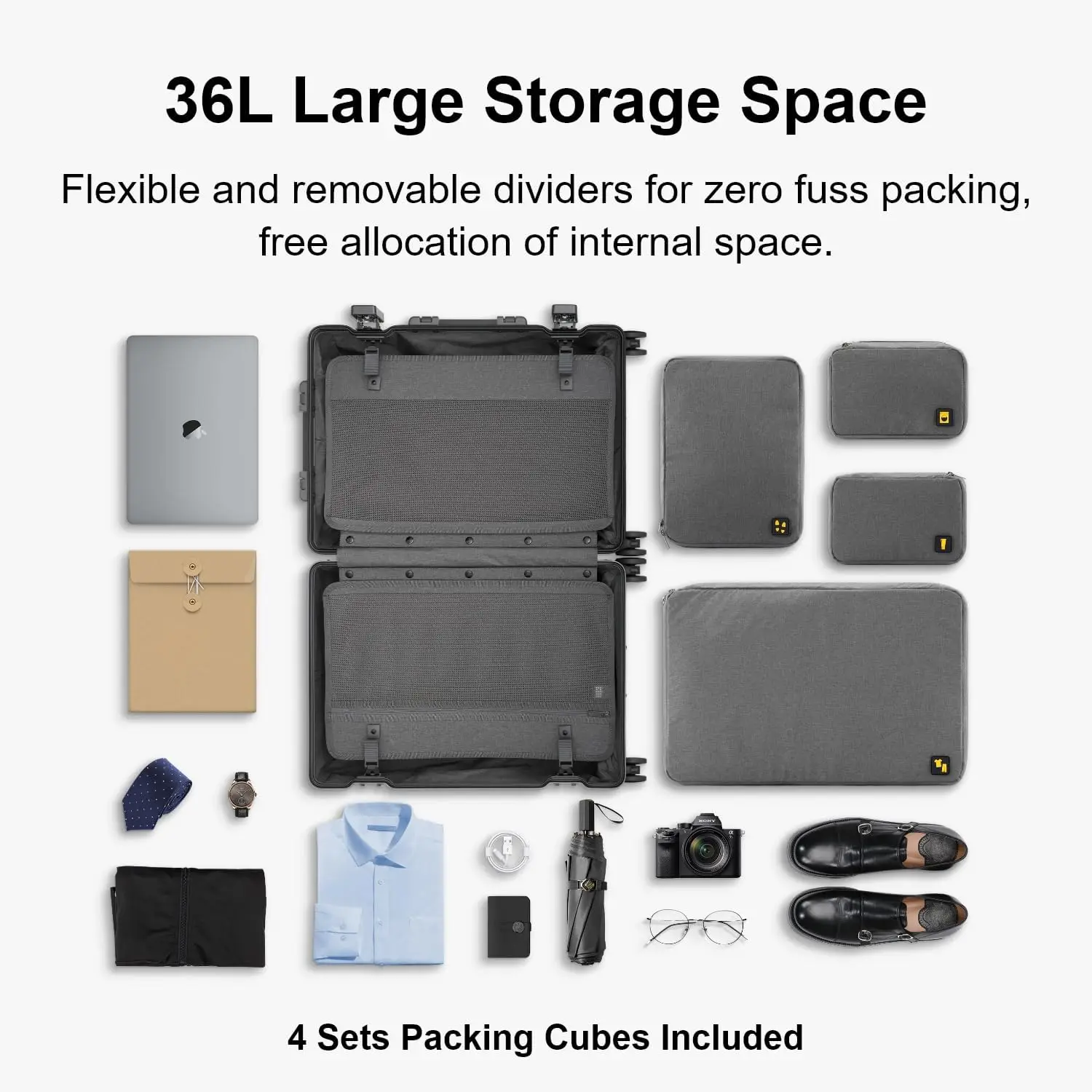 Saco de bagagem Madrid-alumínio, 20 polegadas, com rodas e bloqueio tsa, 8 rodas giratórias, cor cinza escuro