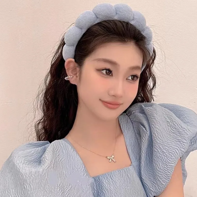 New Minimalist French Style Headband Hair Accessories Women\'s White Cloud High Skull Top with Widened Edges Wash Face and Press