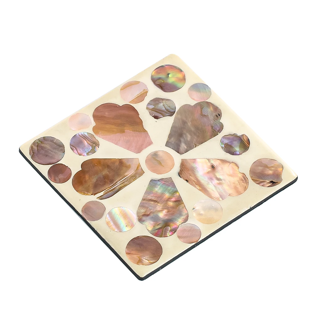 Natural Shell Inlay Coaster Wooden Luxury Rainbow Mother of Pearl Flower Shell Placemat Pad Heat Insulating Wedding Table Decor