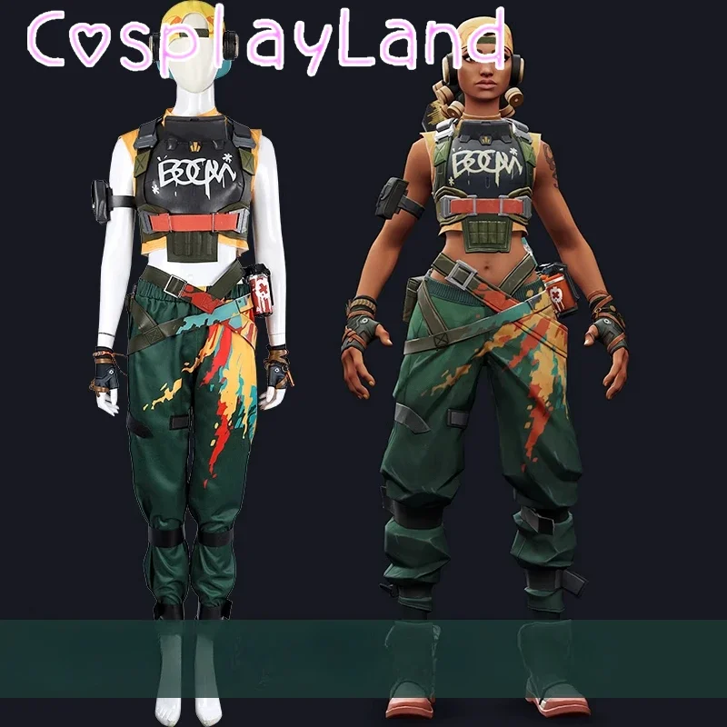 

Game Valorant Raze Cosplay Costume Women Top Pants Accessoires Outfit Full Set Halloween Comic Con Custom Size Valorant Costume
