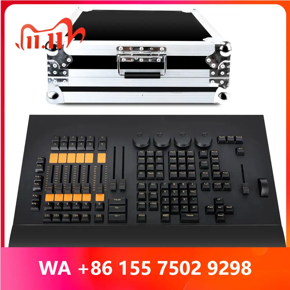 Professional stage lighting console with fing trunk MA command wing on computer with RGB light DMX 512 control